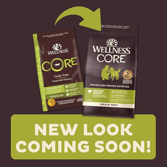 Wellness CORE Grain-Free High-Protein Dry Dog Food, Natural Ingredients, Made in USA with Real Meat, All Breeds, For Adult Dogs (Reduced Fat, 12-Pound Bag) - PAWPICO
