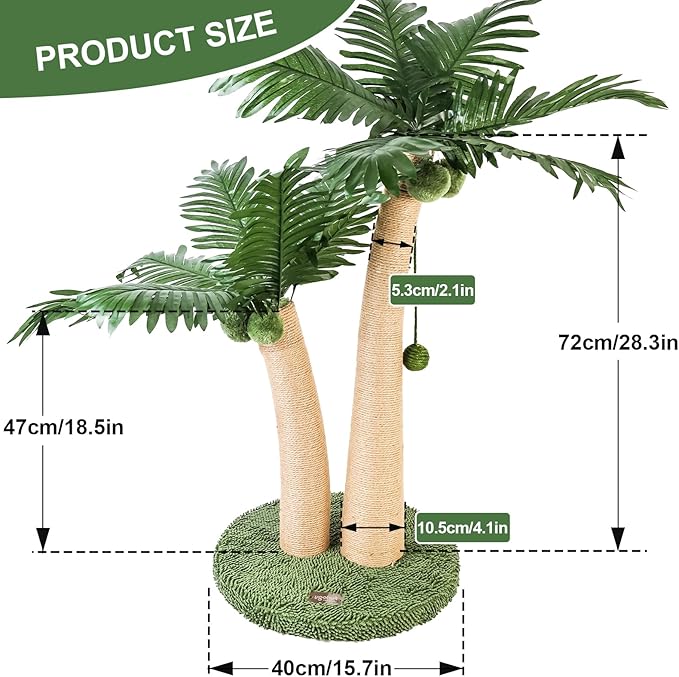 35" Tall Cat Scratching Post Cat Scratcher, 2 Curved Design Cat Post with 5 Interactive Balls, Natural Sisal Rope Cat Scratching Posts for Indoor Cats Adults and Kitten (Style A) - PAWPICO