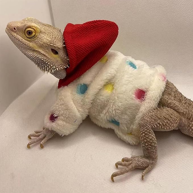 Lizards Clothes for Bearded Dragon - Handmade Cotton Hoodies Warm Sweater Coat Reptiles Apparel Costume Skin Protection Photo for Lizard Bearded Dragon Crested Gecko Chameleon (White,Large) SEZDEKI