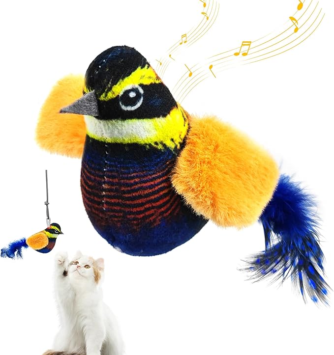 Chirping Bird Cat Toys Hanging Cat Feather Toy - Catnip Interactive Cat Toys for Indoor Cats - Automatic Cat Toy for Cat Exercise & Kicker to Self Play (Chroma) - PAWPICO