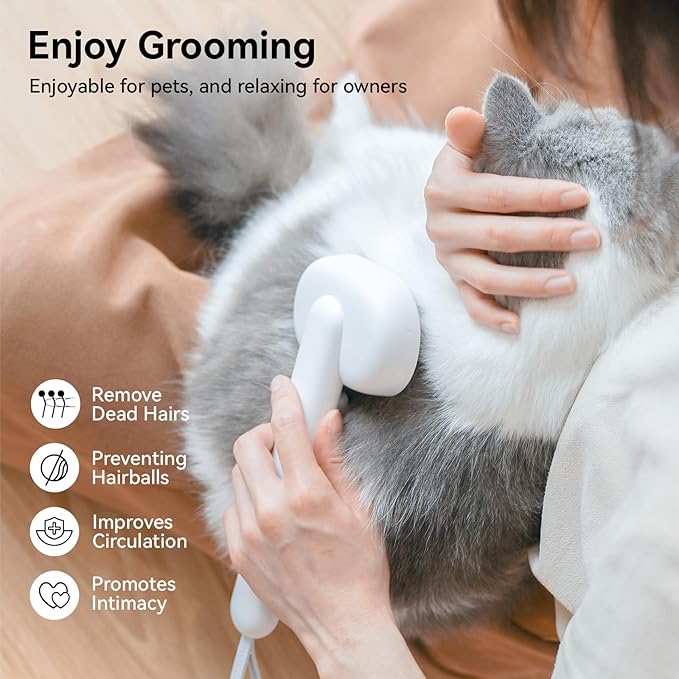 aumuca Cat Brush for Shedding, Cat Brushes for Indoor Cats, Cat Brush for Long or Short Haired Cats, Cat Hair Brush Cat Grooming Deshedding Brush for Dog Kitten Rabbit Massage Removes Loose Fur, White - PAWPICO