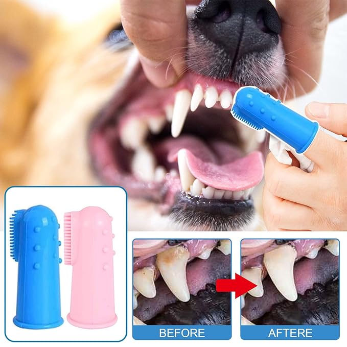 8 Pack Small Dog & Cat Toothbrush Kit, 360º Pet Toothbrush/Mini Head/Dual Head / 10000 Ultra-Soft Bristles Tooth Brush/Finger Toothbrushs for Cat Kitten Doggie Dental Care, Oral Hygiene Qubccum