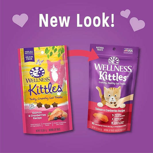 Wellness Kittles Crunchy Natural Grain Free Cat Treats, Salmon & Cranberry, 2-Ounce Bag (Pack of 2) WellnessNaturalPetFood