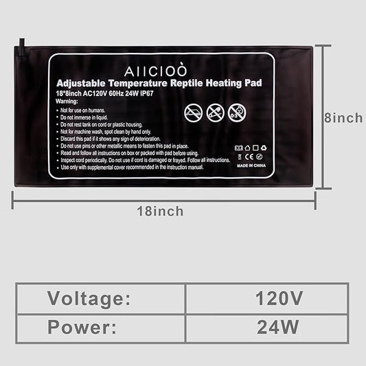 Aiicioo Reptile Heating Pad 24W - Reptile Heat Mat Pad for Bearded Dragon Leopard Gecko Hermit Crab Heater for 40 Gallon Reptile Tank AIICIOO