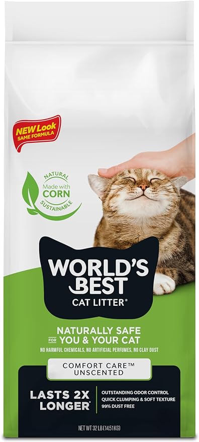 WORLD'S BEST CAT LITTER Comfort Care Unscented, 32-Pounds - Natural Ingredients, Quick Clumping, Flushable, 99% Dust Free & Made in USA - Long-Lasting Odor Control & Easy Scooping - PAWPICO