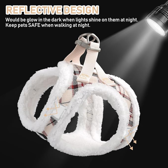 GAMUDA Small Dog Harness Collar and Leash Set, Step in No Chock No Pull Soft Mesh Adjustable Dog Vest Harnesses Plaid Reflective for Dogs Puppy Cats Kitten Rabbit (Warm Beige, XXS) GAMUDACollarsCollection