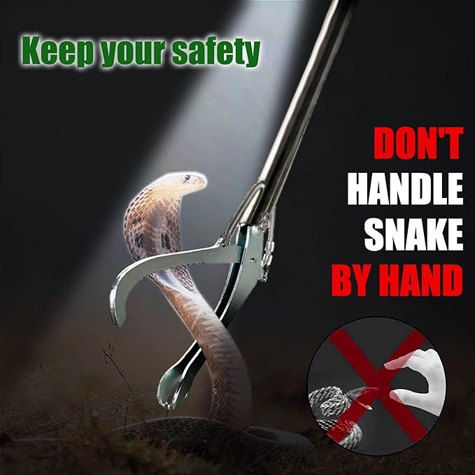 IC ICLOVER 60" Extra Long Snake Tongs, with Flashlight for Night Using, Heavy Duty Reptile Grabber Tool Rattle Snake Catcher, Professional Wide Jaw Snake Handling Tools with Lock, Non-Slip Grip Handle ICICLOVER