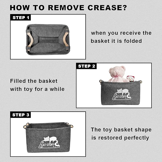 Cat Toy Box, Cat Toy Storage Basket with Handles, Felt Pet Toy Basket Pet Supplies Storage Bin, Perfect for Organizing Cat Toys and Accessories - PAWPICO