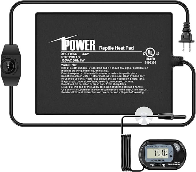 iPower 6 by 8-Inch Reptile Heat Mat with Temperature Adjustable Controller Knob, LCD Digital Aquarium Thermometer, Under Tank Warmer Terrarium Heat Pad for Reptiles and Amphibians iPower
