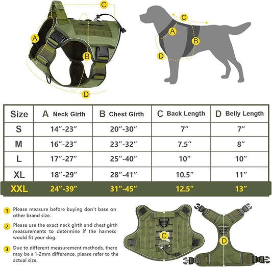 WINGOIN Tactical Dog Harness for Extra Large Dogs, Heavy Duty No Pull Dog Harness with Handle, Adjustable Reflective Military K9 German Shepherd Big Dog Vest for Training, Walking, Green (XXL) - PAWPICO