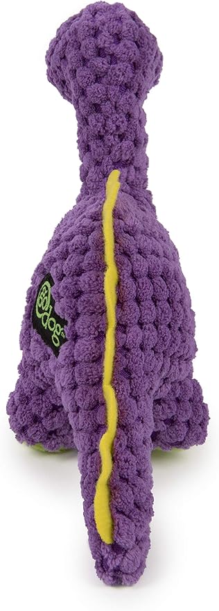 goDog Checkers Just for Me Dinos Bruto Squeaky Plush Dog Toy, Chew Guard Technology - Purple, Mini - PAWPICO