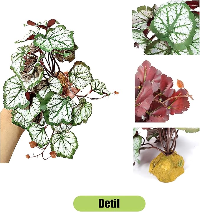 Woyrise Reptile Artificial Plants for Terrarium Decor, Amphibian Habitat Hideout Bearded Dragon Tank Decorations fit Crested Gecko Leopard Lizard Chameleon Ball Python Snake Frog - Saxifrage Woyrise