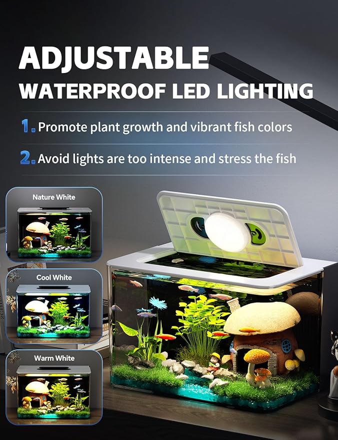 Betta Fish Tank Small Aquarium with 3 Stage Filtration, Light, Self Cleaning, 2.5 Gallon Beta Tank Starter Kit for Goldfish, Shrimp, Guppy, Jellyfish REDTAILFISH