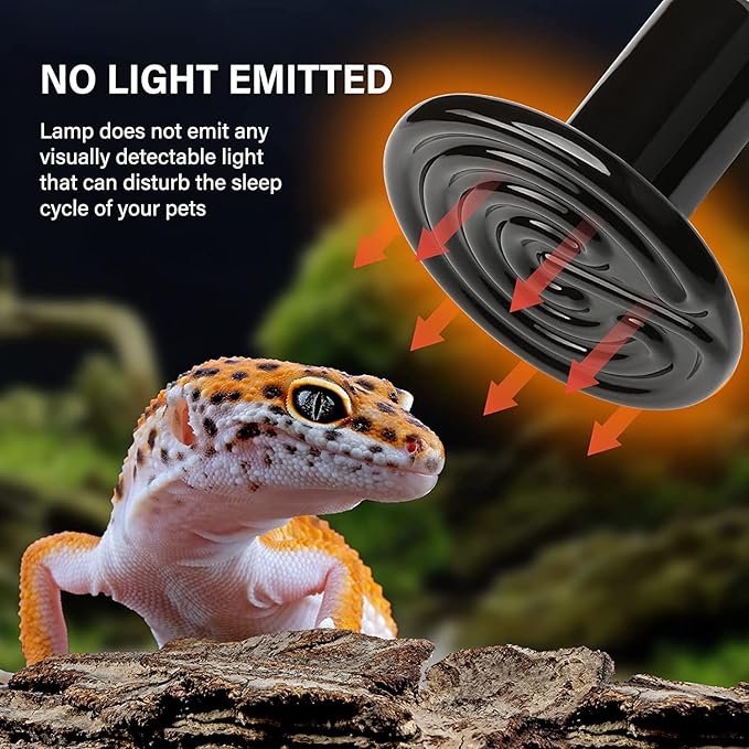 HealSmart Reptile Heat Lamp 100W Ceramic Heat Emitter, No Light Emitting Heat Bulbs for Amphibian Pet Brooder Coop Incubating Chicken, Lizard Bearded Dragon Turtle Snake Terrarium Black HealSmart