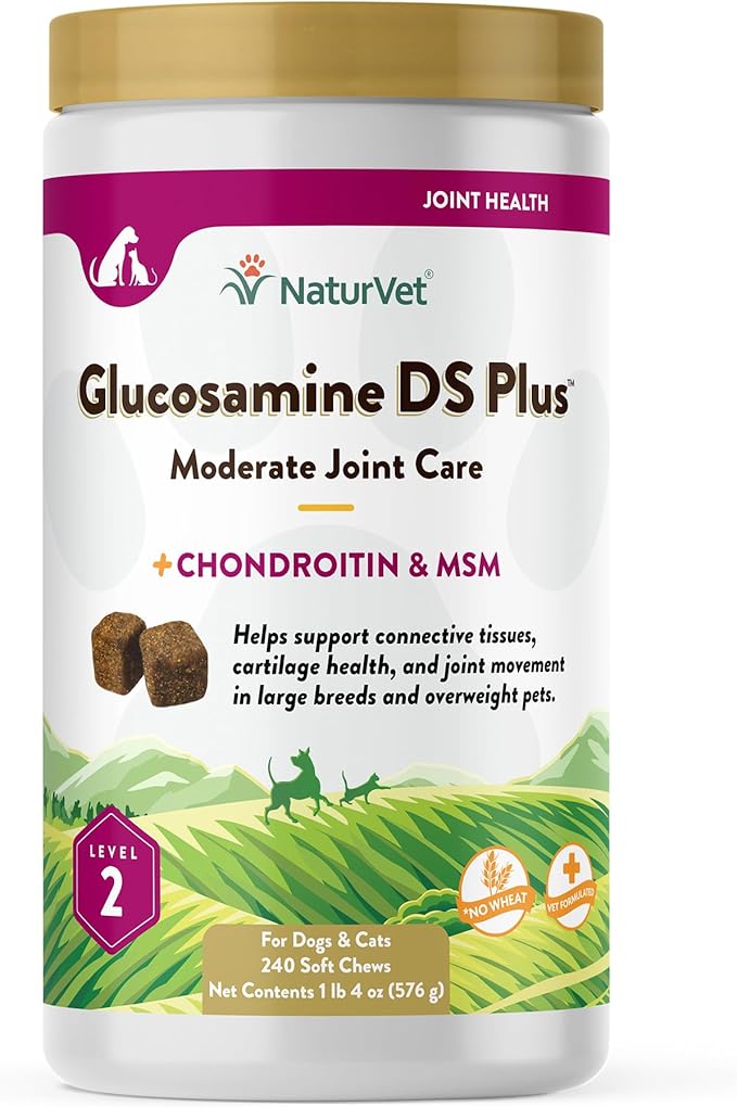 NaturVet – Glucosamine DS Plus - Level 2 Moderate Care – Supports Healthy Hip & Joint Function – Enhanced with Glucosamine, MSM & Chondroitin – for Dogs & Cats – 240 Soft Chews NaturVet