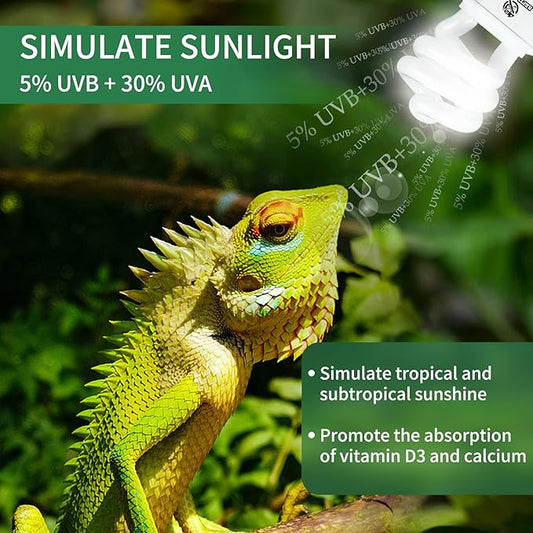 UVA UVB Reptile Light-15W 5.0,Tropical & Sub-Tropical Terrarium Compact Fluorescent Lamp,UVB Reptile Light Bulb for Snake,Chameleons,Iguanas REPTIHOME