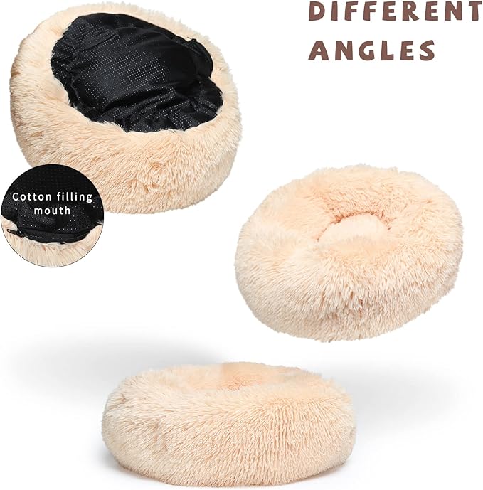 Light Brown Dog Bed Small,Calming Dog Bed for Small Dogs,20 inches Donut Fluffy Pet Beds,Anti Anxiety Round Fits up to 10 lbs Soft Warm Pets Beds for Puppy Dogs Indoor - PAWPICO