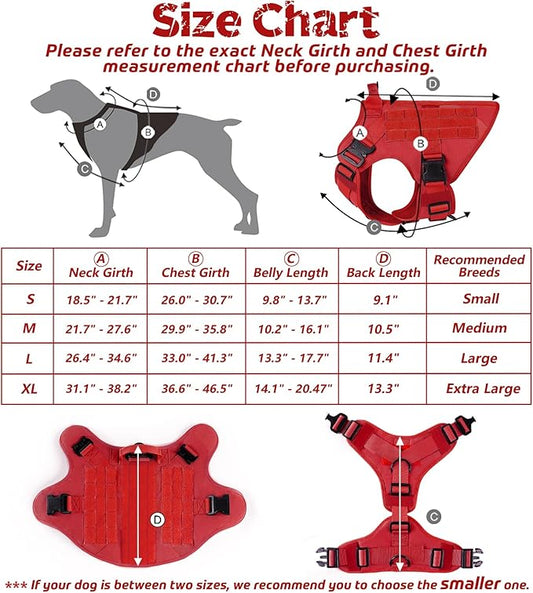 rabbitgoo Tactical Dog Harness for Large, Heavy Duty Pet Harness with Handle, No-Pull Service Vest Large Breed, Adjustable Military Dog Vest for Training Hunting Walking, Red, L rabbitgoo