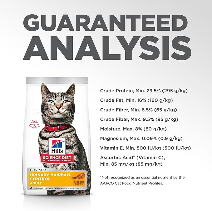 Hill's Science Diet Urinary Hairball Control, Adult 1-6, Urinary Track Health & Hairball Control Support, Dry Cat Food, Chicken Recipe, 7 lb Bag - PAWPICO