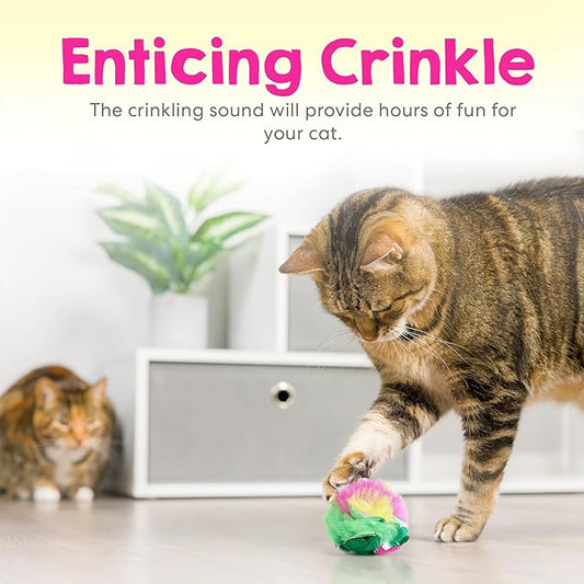 Cat Crinkle Balls 2.5 Inch (12-Pack) - Crinkle Cat Toys for Indoor Cats - Multi-Color Crinkle Cat Toy - Cat Toys Crinkle Balls to Keep Fit and Active - Canadian-Made Crinkle Balls for Cats - PAWPICO
