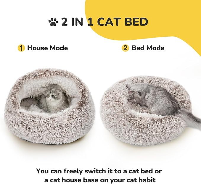 CATISM Cat Bed, Plush Hooded Cat Beds for Indoor Cats, Calming Cat Nest, Self Warming Cat Bed Cave, Cozy Cat Pod for Indoor Cat or Small Dog, Removable Washable Cat Cove with Non-Slip Bottom - PAWPICO