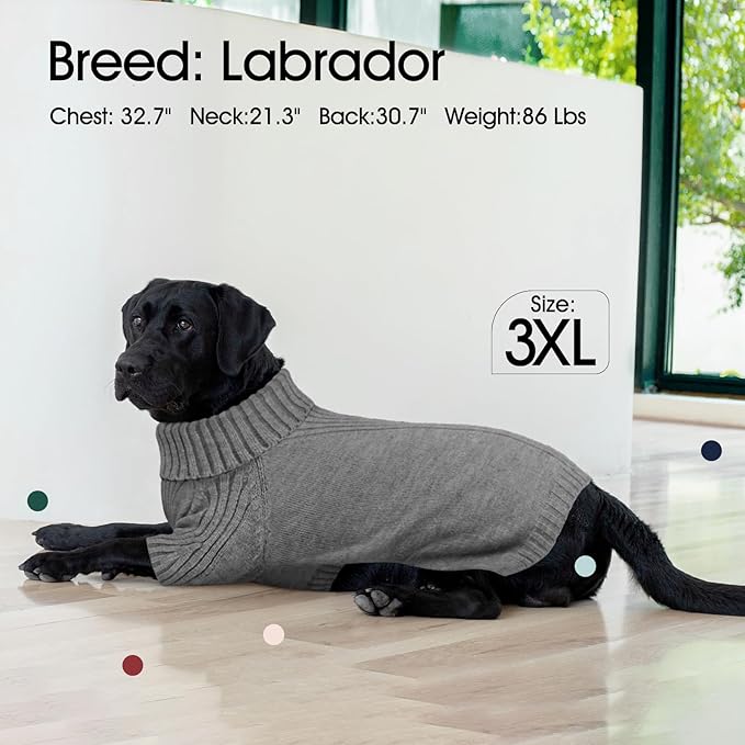 IECOii Large Dog Sweater,Pet Dog Sweaters for Large Dogs Boy,Thanksgiving Fall Doggie Sweatshirt,Turtleneck Thick Warm Girl Dog Sweater,Winter Knitwear Clothes for Corgi,French Bulldog(Light Grey L) - PAWPICO