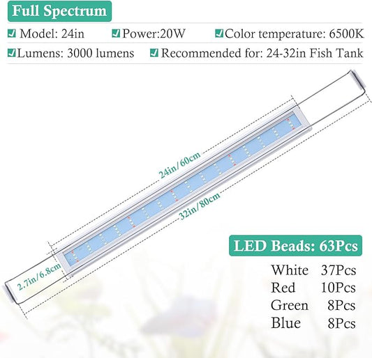 HITOP Full Spectrum LED Aquarium Light – 24-32" Classic Fish Tank Light with Timer, Aquarium Plant Light with Stable Extendable Brackets (24-32in) HITOP-FocusonAquarium