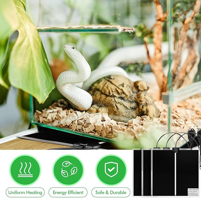 ROCEEI 3 Pcs Reptile Heat Mat 11x11 Inch 14W Reptile Heating Pad with Temperature Control Removable Terrarium Heat Mat Under Tank Heat Pad for Reptiles Gecko Turtle Tortoise Snake Lizard ROCEEI