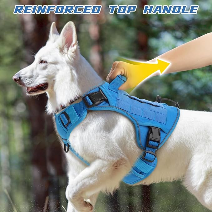WINGOIN Blue Tactical Dog Harness for Large Dogs No Pull Adjustable Pet Harness with Handle Reflective K9 Military Service Dog Vest for Walking Hiking Training (XL) - PAWPICO