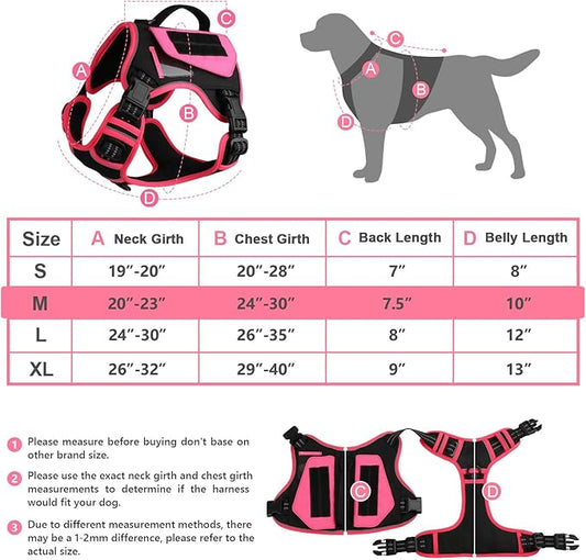 WINGOIN Tactical Dog Harness for Medium Dogs, No Pull Harness with Handle Pockets Poop Bag, Reflective Dog Vest, Military Service Heavy Duty Big Dog Harness for Walking Hiking Training, Black Pink, M WINGOIN