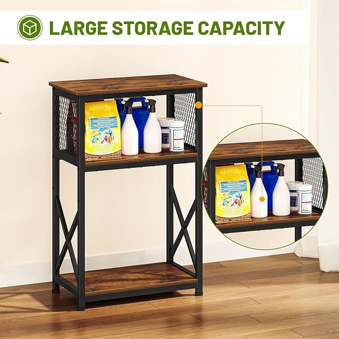 Snughome Fish Tank Stand, 10 Gallon Aquarium Stand with Storage, 3 Tier Heavy Metal Fish Tank Stand Fish Tank Shelf 20.47" x 11.42" x 30.91", Rustic Brown Snughome