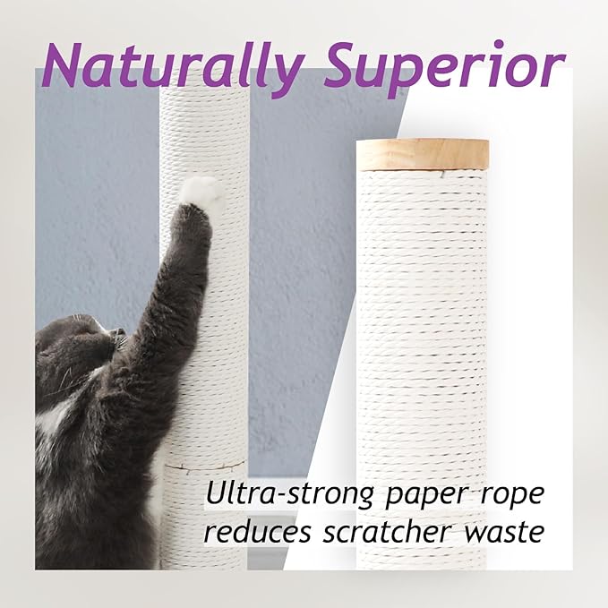 Necoichi 23.6” Tall Cat Scratching Post Kitten Scratcher Paper Rope Scratch Posts Trees with Hanging for Indoor Cats (23.6 inches for Kitty, Regular, Oak) - PAWPICO