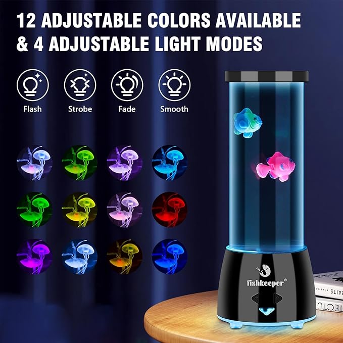 Jellyfish Lamp with 12 Color Changing and Remote Control,Jellyfish Aquarium Tank Night Light for Home Office Decor Gifts Mood Night Light Gift with USB for Kids Women Teens Adult(Fish) fishkeeper