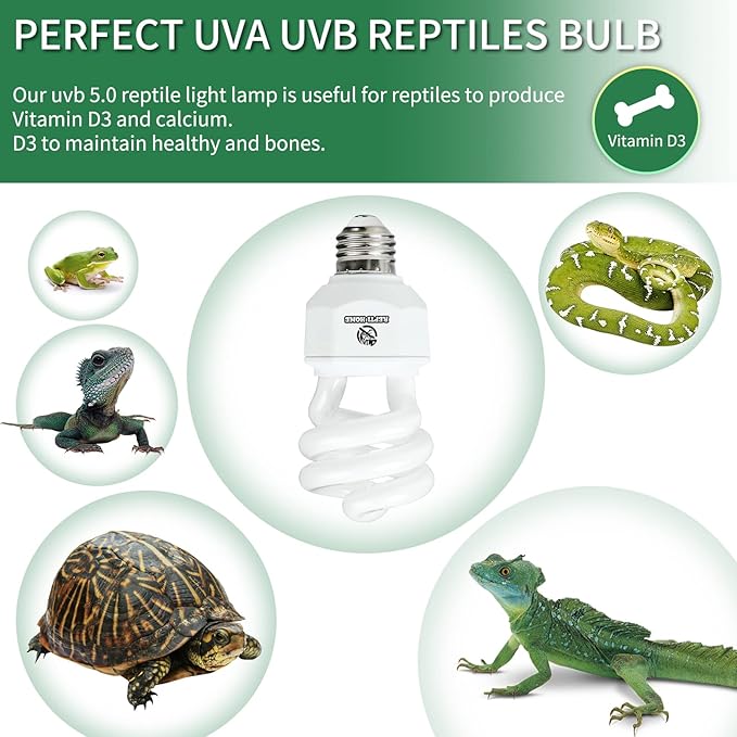 UVA UVB Reptile Light-15W 5.0,Tropical & Sub-Tropical Terrarium Compact Fluorescent Lamp,UVB Reptile Light Bulb for Snake,Chameleons,Iguanas REPTIHOME