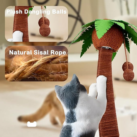 Cat Scratch Post with Hammock,29.5 Inches Tall Cat Scratcher with Cat Bed for Indoor Cats,Sisal Rope Cat Tree Scratching Post Tall with Hanging Ball for Small Cat Kitten - PAWPICO