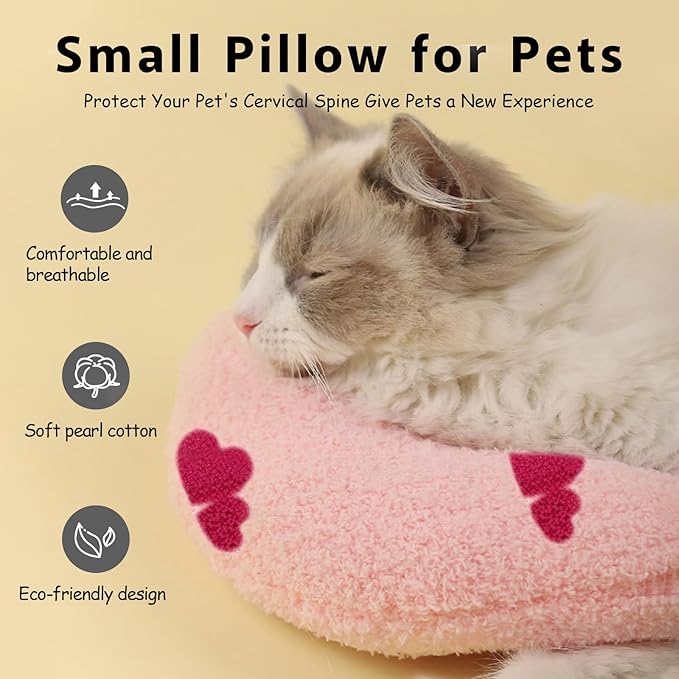 ucho Pillow for Cats, Ultra Soft Fluffy Pet Calming Toy Half Donut Cuddler, U-Shaped Pillow for Pet Cervical Protection Sleeping Improve (Pink Heart) ucho