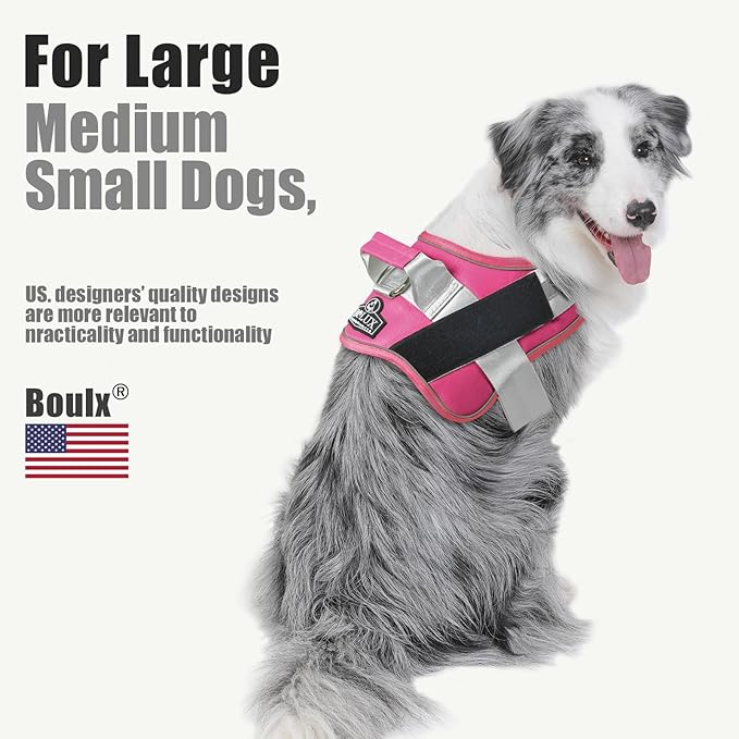 Bolux Dog Harness, No-Pull Reflective Dog Vest, Breathable Adjustable Pet Harness with Handle for Outdoor Walking - No More Pulling, Tugging or Choking (Fuchsia, XX-Large (Pack of 1)) Bolux