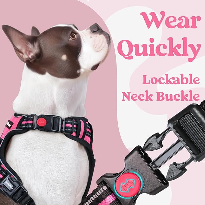 rabbitgoo Dog Harness for Large, No Pull Pet Harness with 3 Buckles, Adjustable Soft Padded Pooch Vest with Instant Control Handle, Easy Walking Reflective Pet Vest for Extra Large Dogs,Rose Pink, XL rabbitgoo