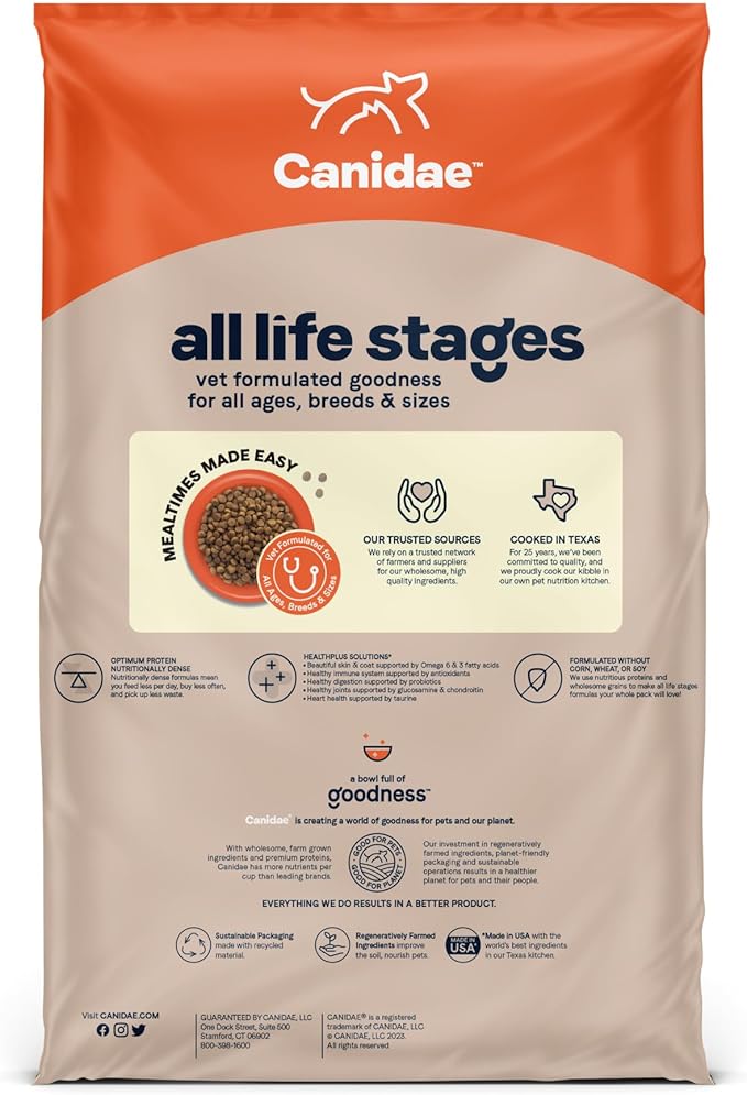 Canidae All Life Stages Premium Dry Dog Food for All Breeds, All Ages, Multi- Protein Chicken, Turkey, Lamb and Fish Meals Formula, 27 Pounds - PAWPICO