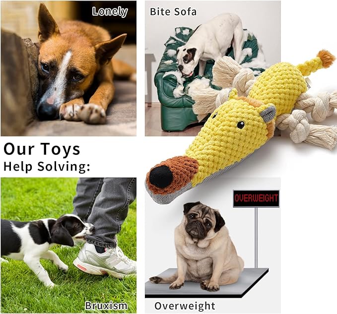 Sedioso Dog Toys, Dog Plush Toy for Large Breed, Cute Squeaky Dog Toys with Crinkle Paper, Dog Chew Toys for Puppy, Small, Middle, Big Dogs (Lion(Yellow)) - PAWPICO