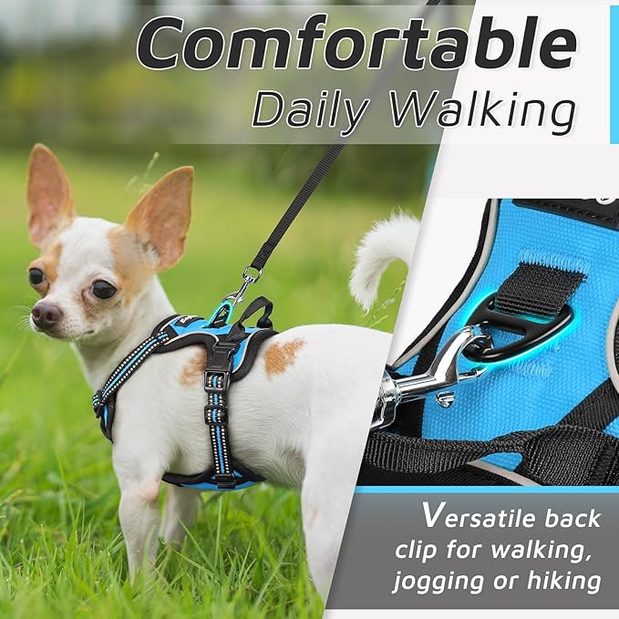 Eagloo Small Dog Harness No Pull, Service Vest with Reflective Strips and Control Handle, Adjustable and Comfortable for Easy Walking, No Choke Pet Harness with 2 Metal Rings, Sky Blue, XS GoExplorewithEagloo
