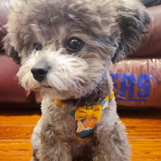 Puppytie No Pull Dog Harness with Multifunction Dog Leash,Soft Adjustable No Choke Escape Proof Pet Harness Vest for Medium Dogs,Suede Bow Yellow,M Puppytie