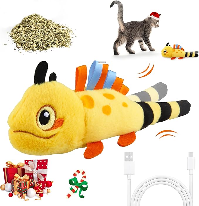 Gigwi Flopping Lizard Interactive Cat Toys with Catnip & Silvervine, Floppy Wiggle Cat Toy for Indoor Cats, Moving Activated Cat Kicker Toys, Electric Kitten Toys with USB Rechargeable - PAWPICO