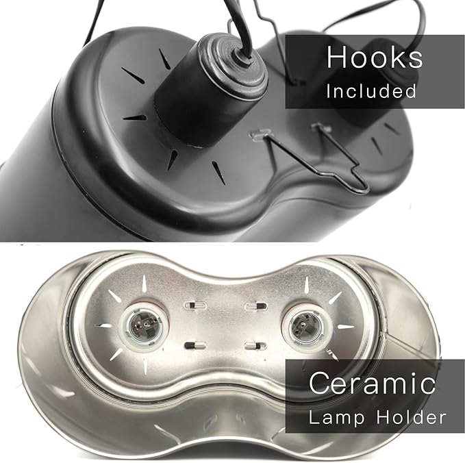 Reptile Dual Dome 12inch, Fits Reptile Light/Heat Lamp/UVB Light, Max. 160W Each,Patent Design K8561, Reptile Light Fixture ReptiKing