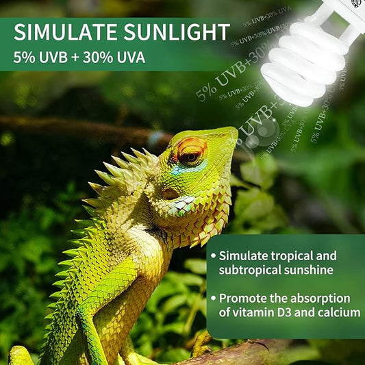 UVA UVB Reptile Light 23W 5.0,Tropical & Sub-Tropical Terrarium Compact Fluorescent Lamp,UVB Reptile Light Bulb for Snake,Chameleons,Iguanas,Turtles REPTIHOME