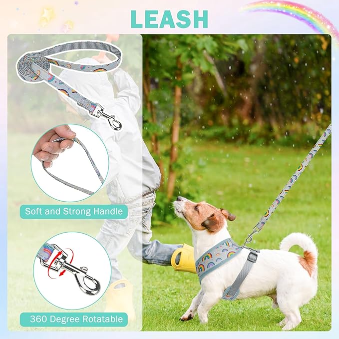 SCENEREAL Small Dog Harness Collar and Leash Set, Adjustable No Pull Pet Harnesses, No Chock Soft Mesh Step in Vest for Doggie Puppy Medium Dogs Cats Girl or Boy,Chihuahua, Yorkie, Outdoor Walking SCENEREAL