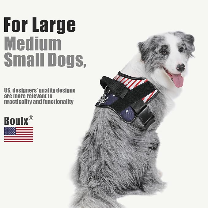 Bolux Dog Harness, No-Pull Reflective Dog Vest, Breathable Adjustable Pet Harness with Handle for Outdoor Walking - No More Pulling, Tugging or Choking (Flag, X-Large) Bolux