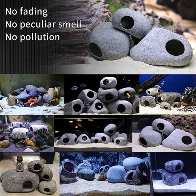 Ceramic Fish Tank Decorations, Betta Fish Tank Accessories Rock Caves, Stackable Aquarium Cichlid Cave, Betta Fish Hideout and House, Small Hiding Rock for Fish Bowl (Mountain Style) MUNLITbrandpetsupplies