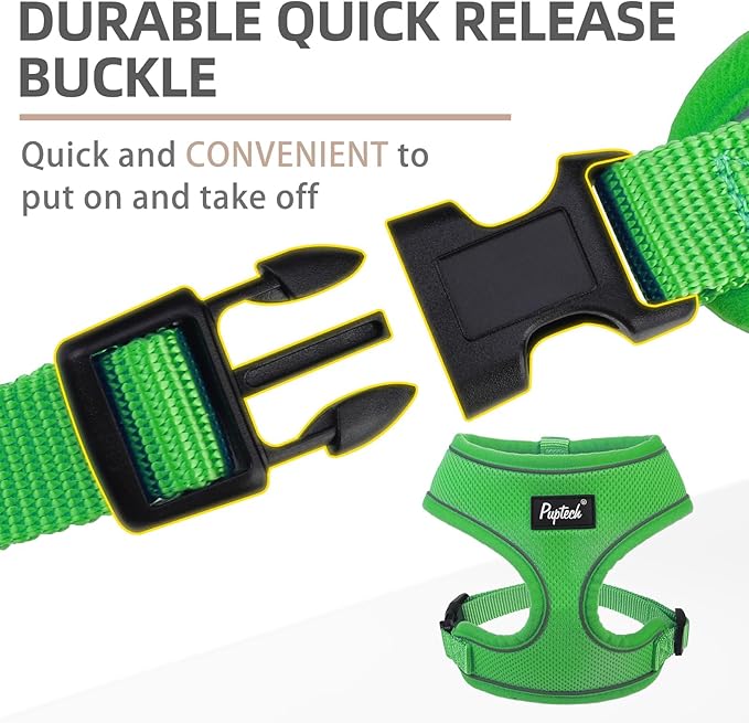 PUPTECK Soft Mesh Dog Harness and Leash Set Pet Puppy Cat Comfort Padded Vest No Pull Harnesses, Solid Green, M PUPTECK