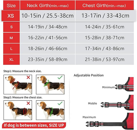 Timos Dog Harness Small Sized, No Pull Dog Harness with Neck Lockable Snap,No Choke Front Clip Dog Reflective Harness,Adjustable Metal Rings 3 Buckles,Easy Control Handle for Small Dogs Red XS Timos